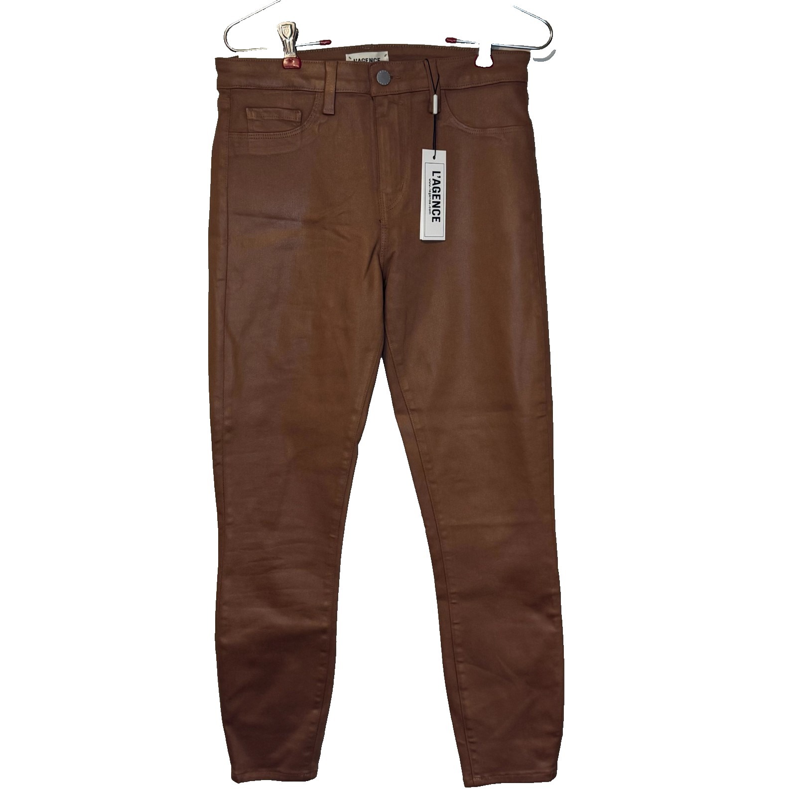 L'agence Women's Jeans Margot High-Rise Ankle Skinny Leg Coated Tan Size 28 Nwt